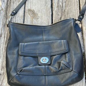 Coach Midnight Leather Satchel with Chrome Accents